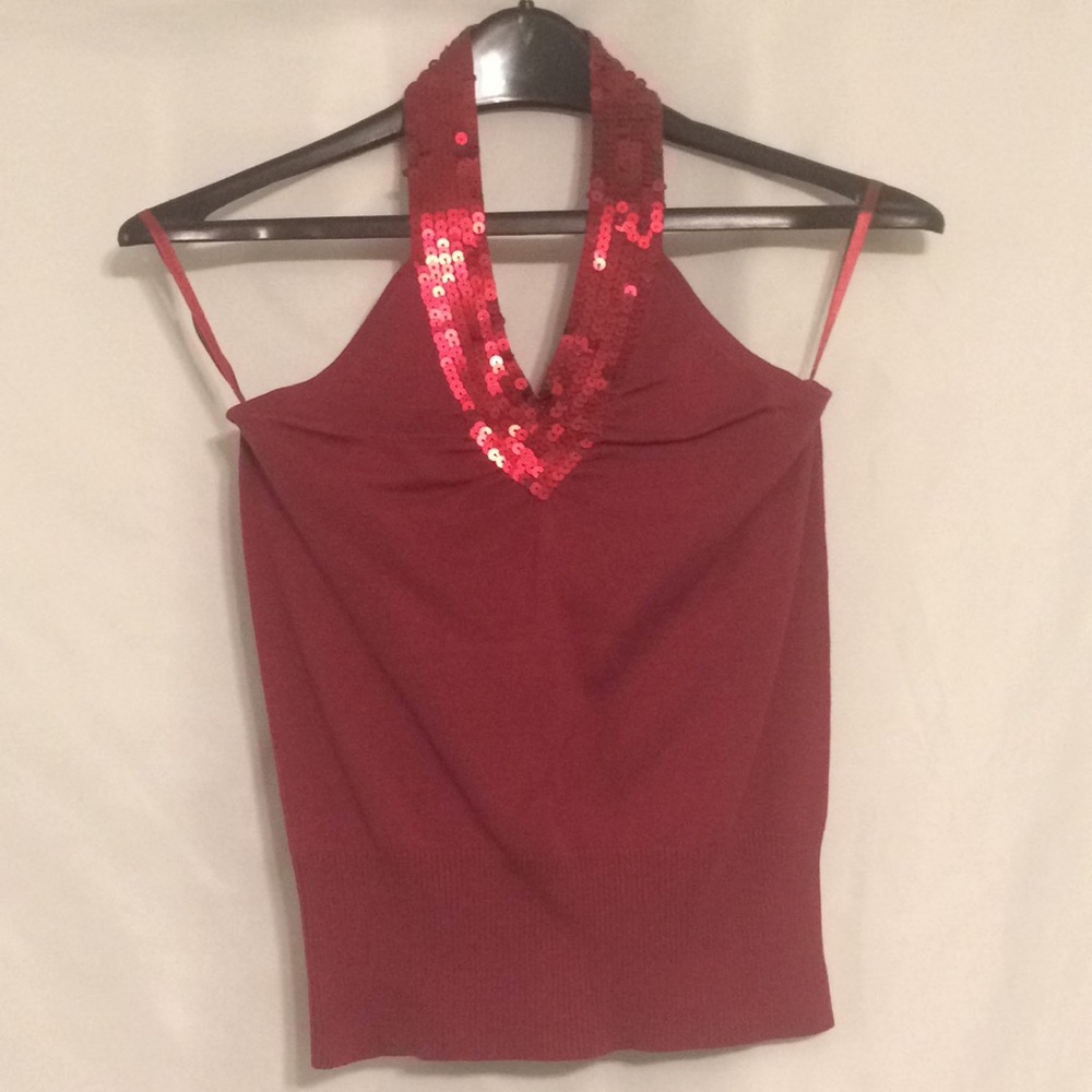 Red sequined halter top